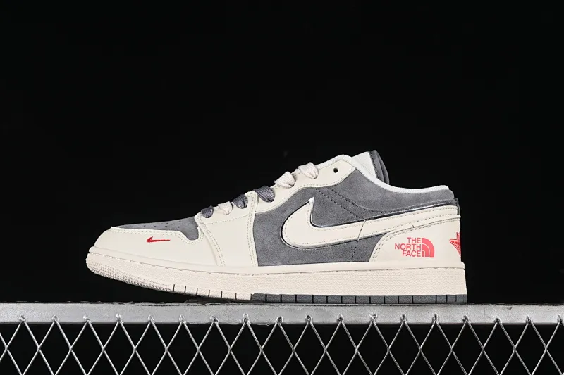 All categories Air Jordan Jordan series basketball shoes Air Jordan 1 Low high-end customized low-top sneakers Air Jordan 1 Low AJ1 Joe 1 North Face joint-beige gray silver edge high-end customized low-top retro basketball shoes SJ9950-039
